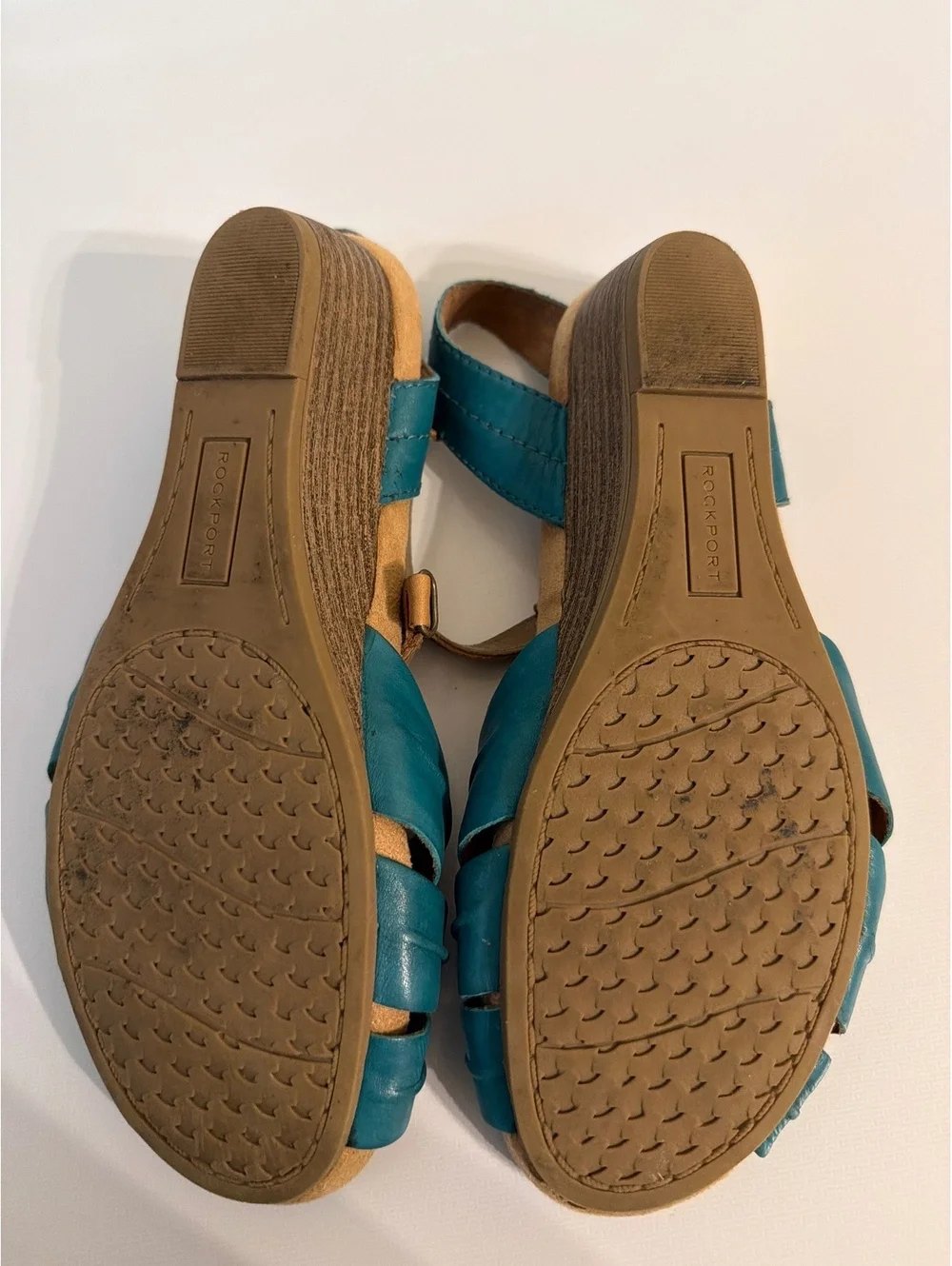 Rockport Women's Teal and Tan Leather Wedge Sandals